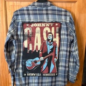 🎸 Outdoor Life Flannel Shirt | Johnny Cash Back Patch | Upcycled | Men’s S
